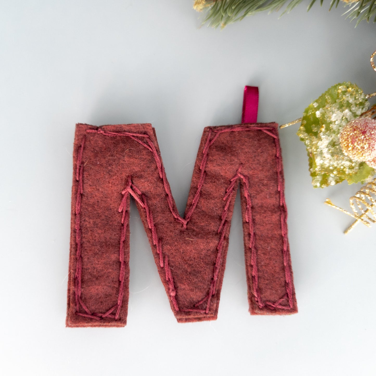 Custom Embroidered Monogram Initial Christmas Ornament - Heirloom Christmas Ornament - Custom Name Ornament - Floral Embroidered Monogram