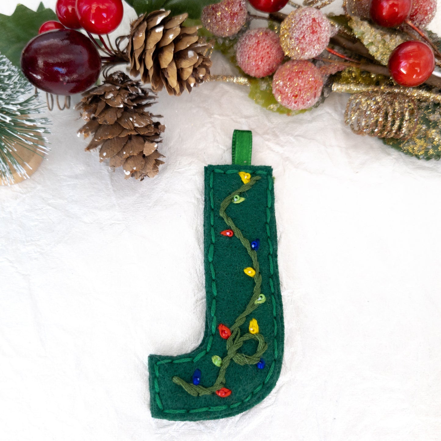 Custom Embroidered Monogram Initial Christmas Ornament - Heirloom Christmas Ornament - Custom Name Ornament - Floral Embroidered Monogram