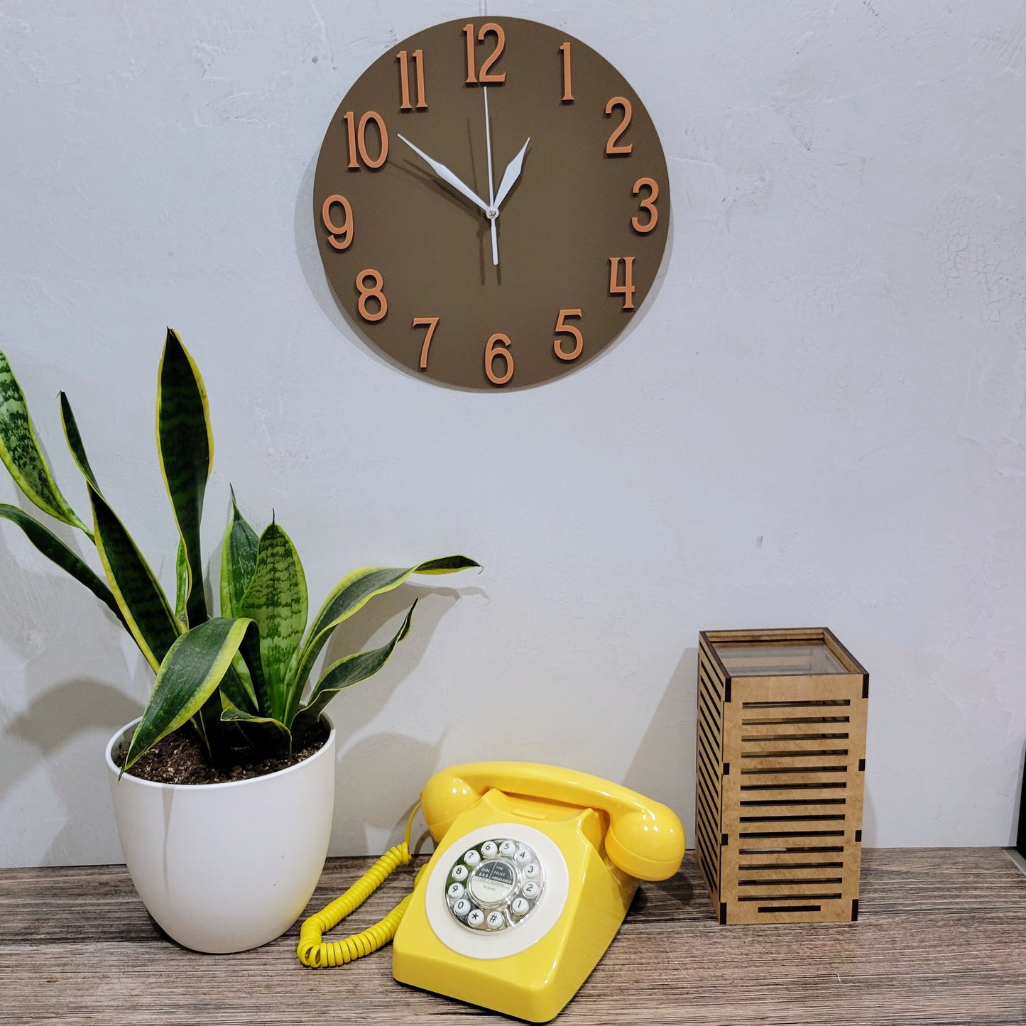 Modern Retro Vintage Pastel Wall Clock - Funky Wall Clock - Retro Clock - Coffee Brown Clock - Nursery Clock-Kitchen Clock- Terracotta Clock
