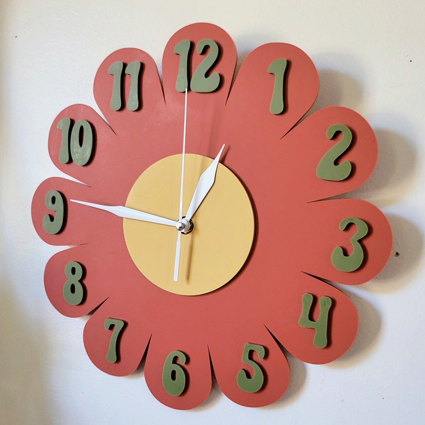 Retro Vintage 1970s Inspired Daisy Wall Clock - Funky Wall Clock - Retro Clock - Flower Power - Nursery Clock - Kitchen Clock - Pastel Clock