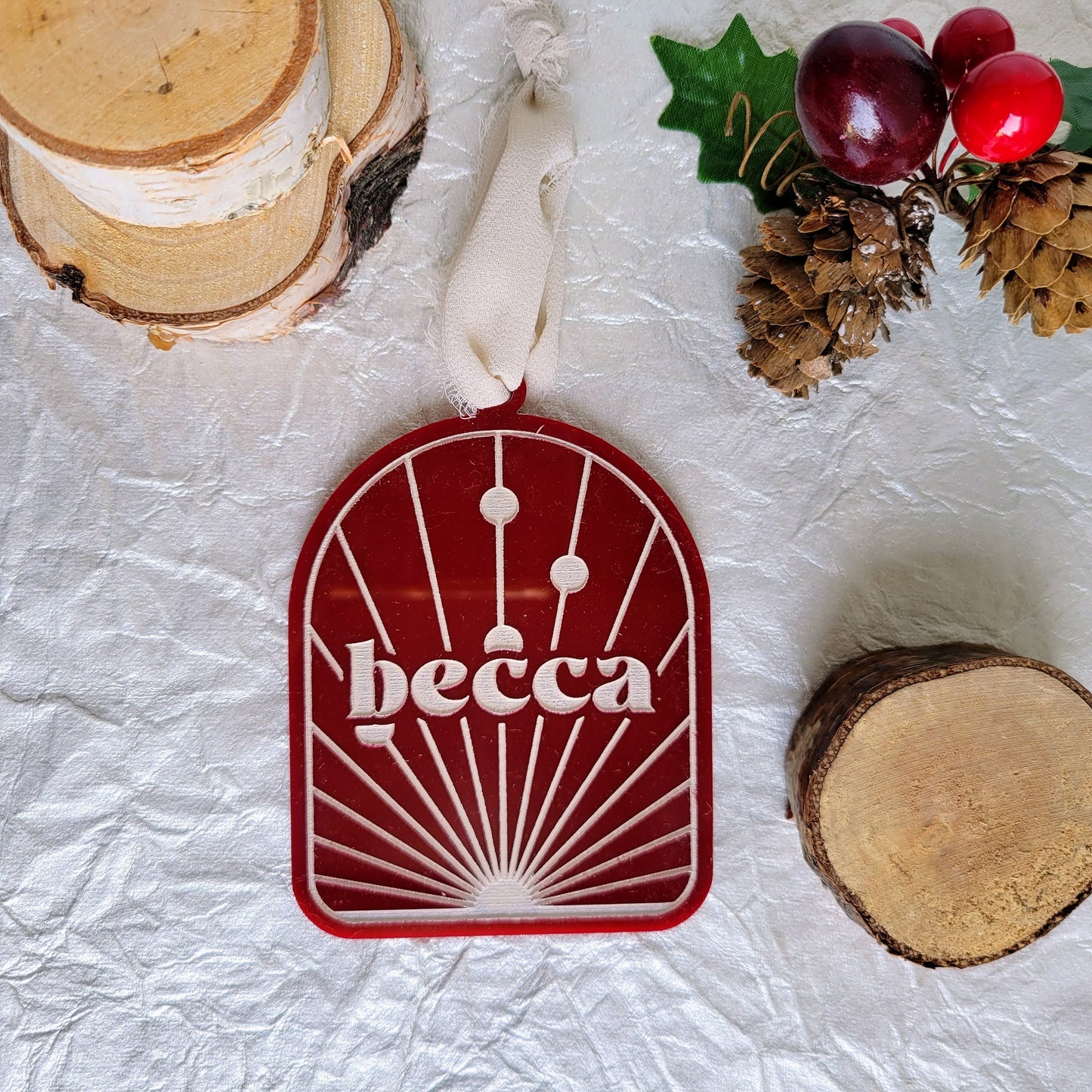 Boho Arch Custom Christmas Ornament - Mid Century Modern Ornament - Modern Arch Name Ornament- MCM Custom Name Family Ornament - Acrylic