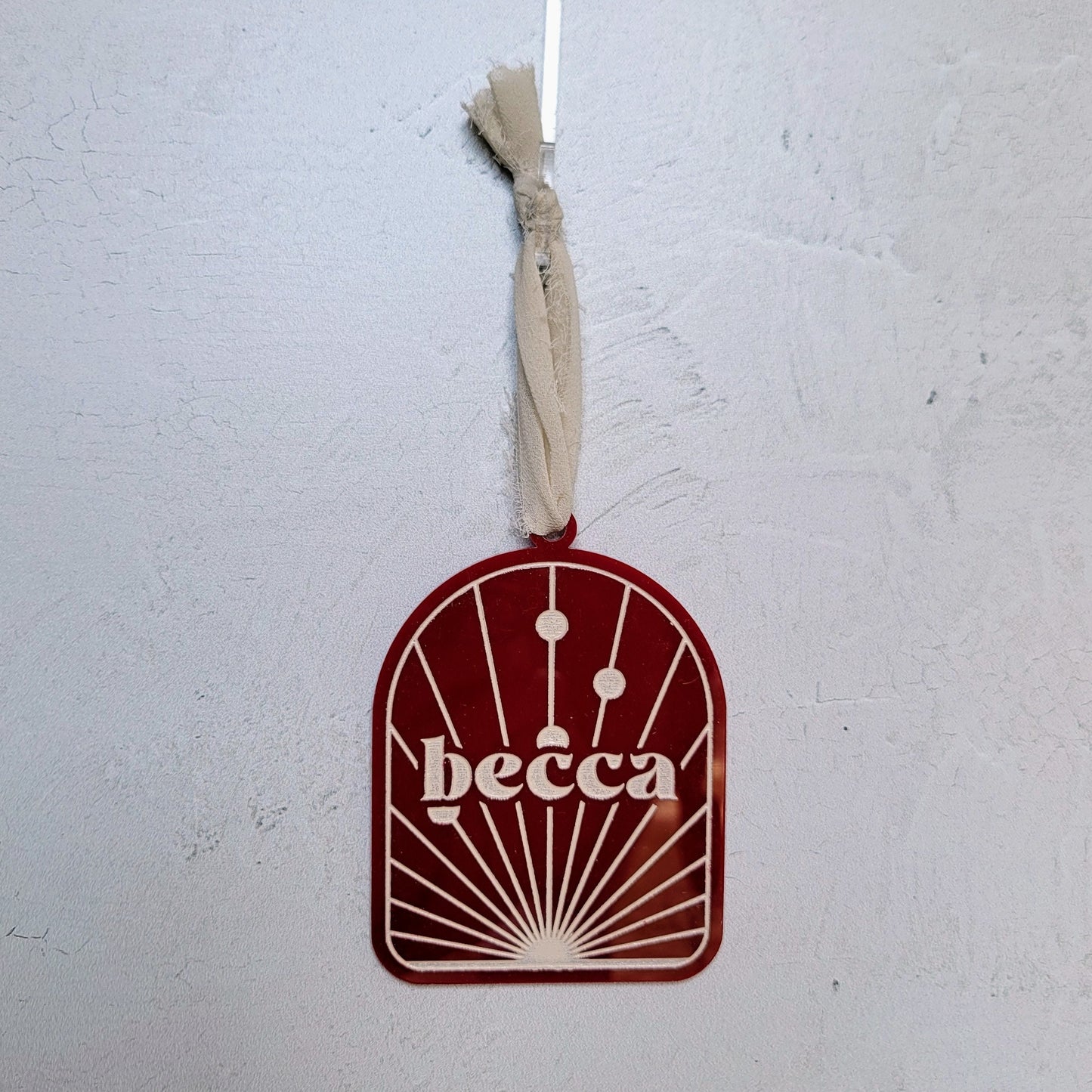Boho Arch Custom Christmas Ornament - Mid Century Modern Ornament - Modern Arch Name Ornament- MCM Custom Name Family Ornament - Acrylic