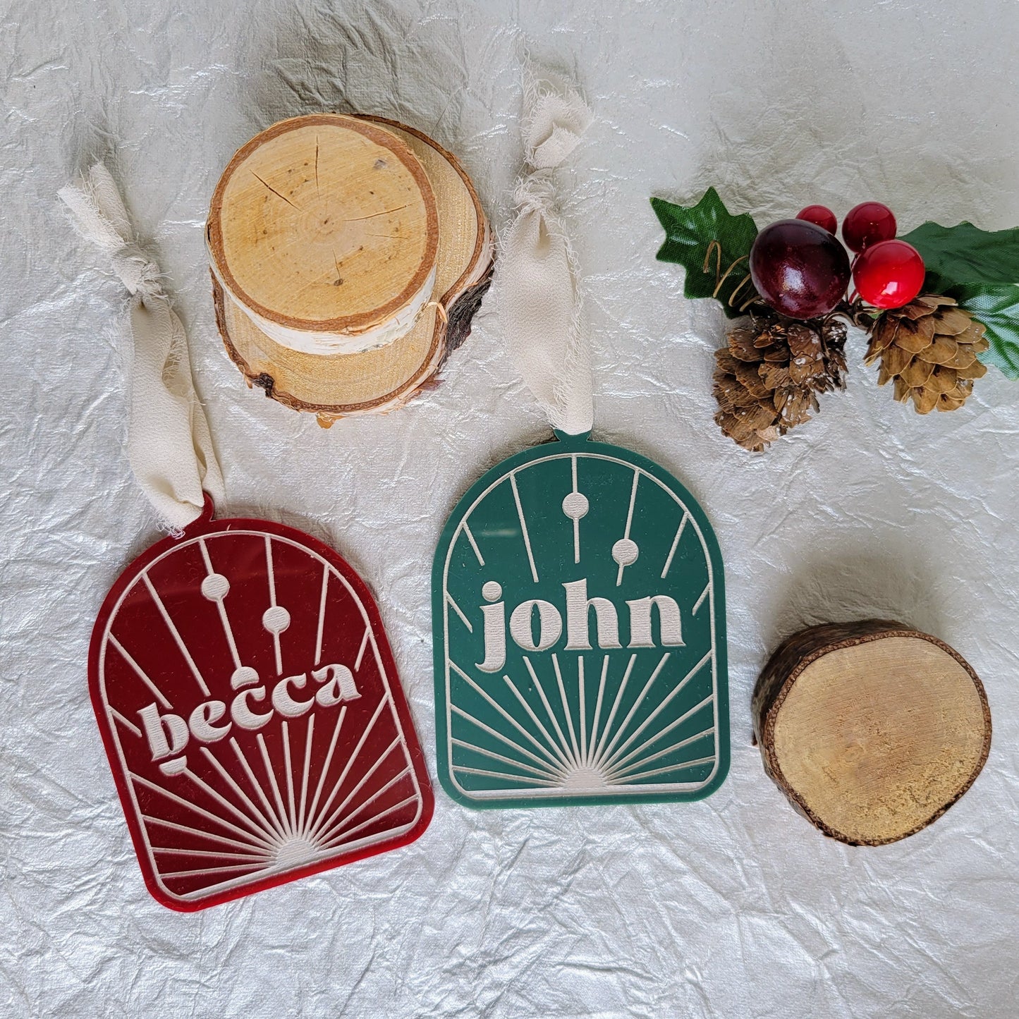 Boho Arch Custom Christmas Ornament - Mid Century Modern Ornament - Modern Arch Name Ornament- MCM Custom Name Family Ornament - Acrylic