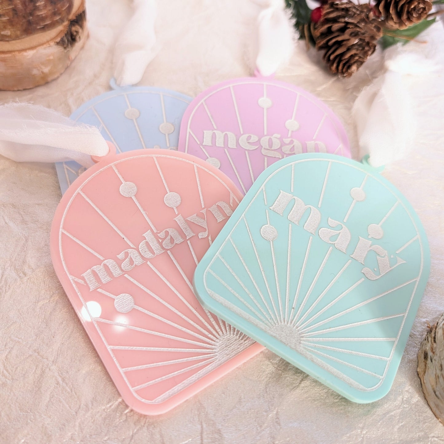 Boho Pastel Arch Custom Christmas Ornament - Mid Century Modern Ornament Modern Arch Name Ornament-MCM Custom Name Family Ornament - Acrylic