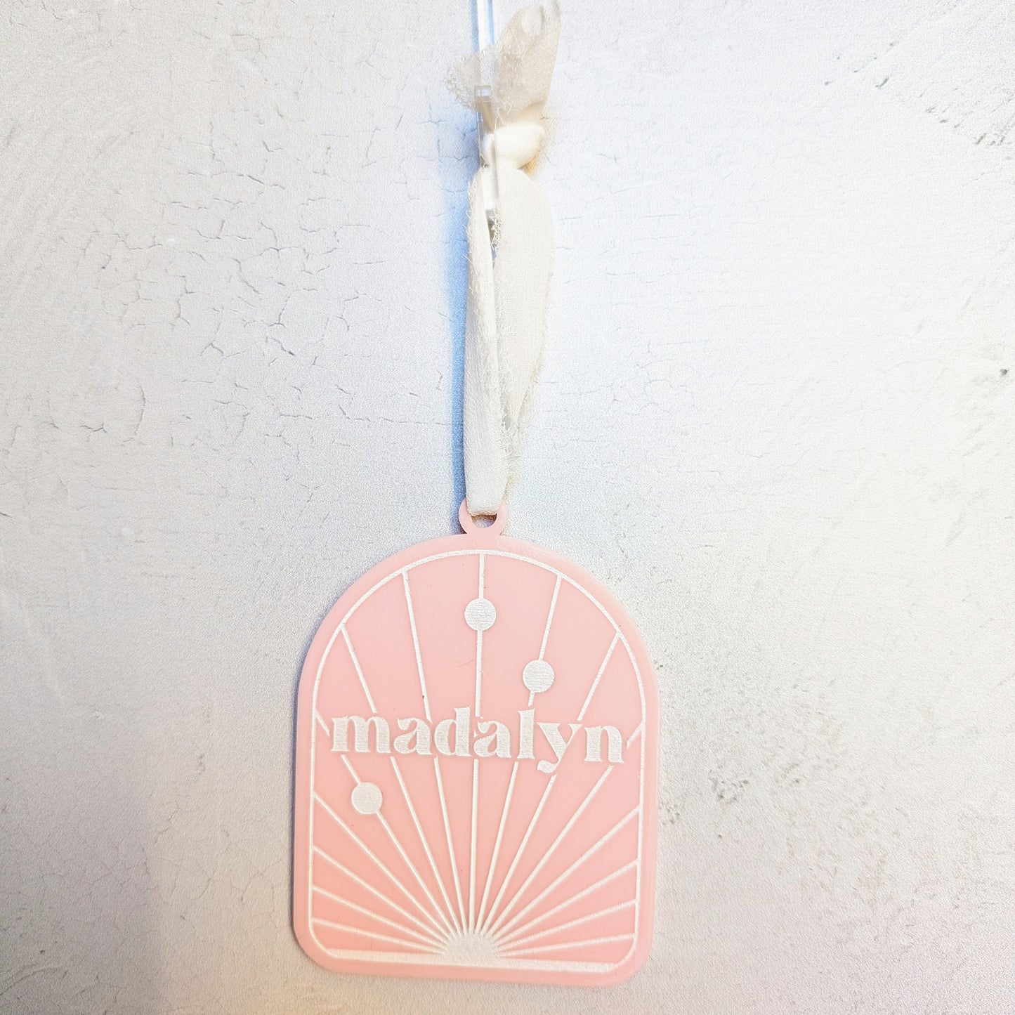 Boho Pastel Arch Custom Christmas Ornament - Mid Century Modern Ornament Modern Arch Name Ornament-MCM Custom Name Family Ornament - Acrylic