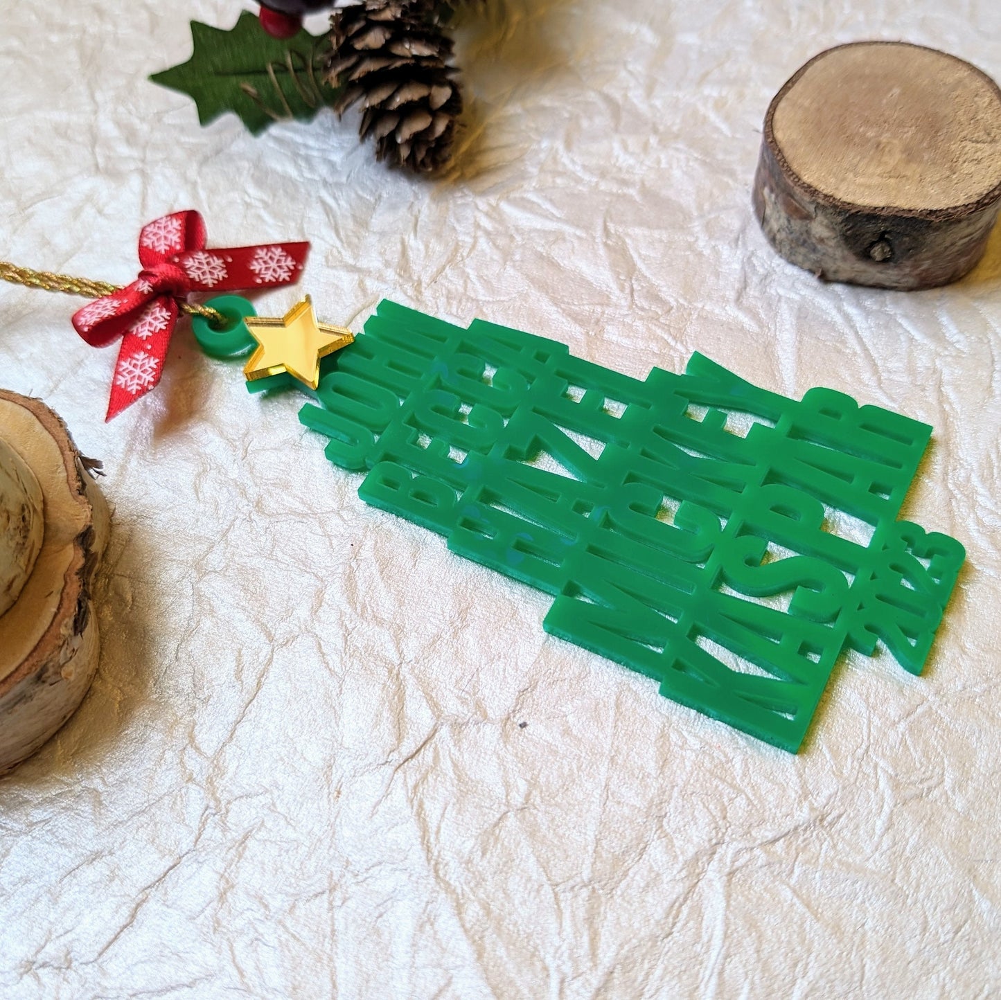 Custom Family Names Christmas Tree Ornament - Stacked Names Ornament - 2023 Gift Ornament - Blacklight Ornament - Pet Names Ornament