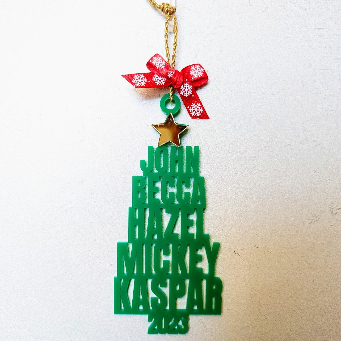 Custom Family Names Christmas Tree Ornament - Stacked Names Ornament - 2023 Gift Ornament - Blacklight Ornament - Pet Names Ornament