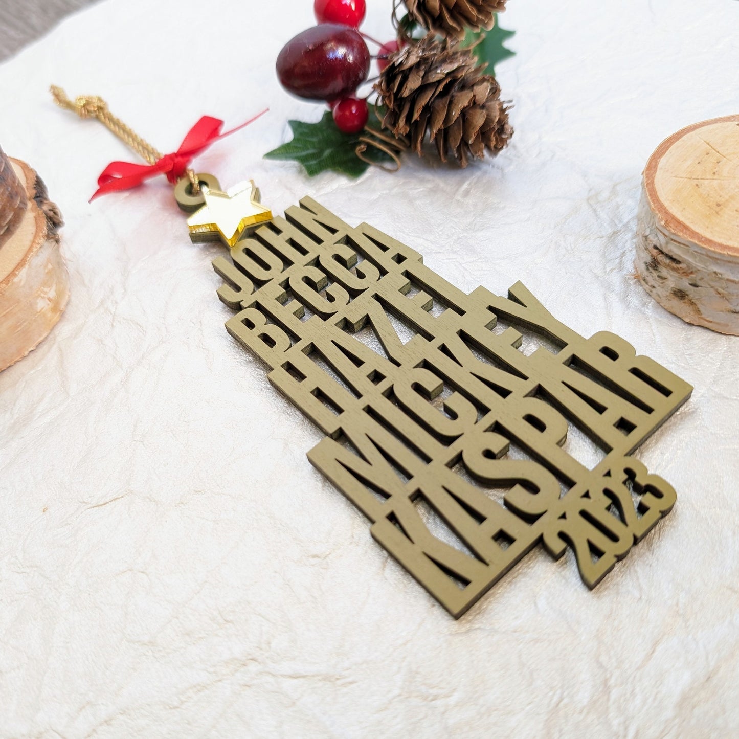 Custom Family Names Christmas Tree Ornament - Stacked Names Ornament - 2023 Gift Ornament - Blacklight Ornament - Pet Names Ornament