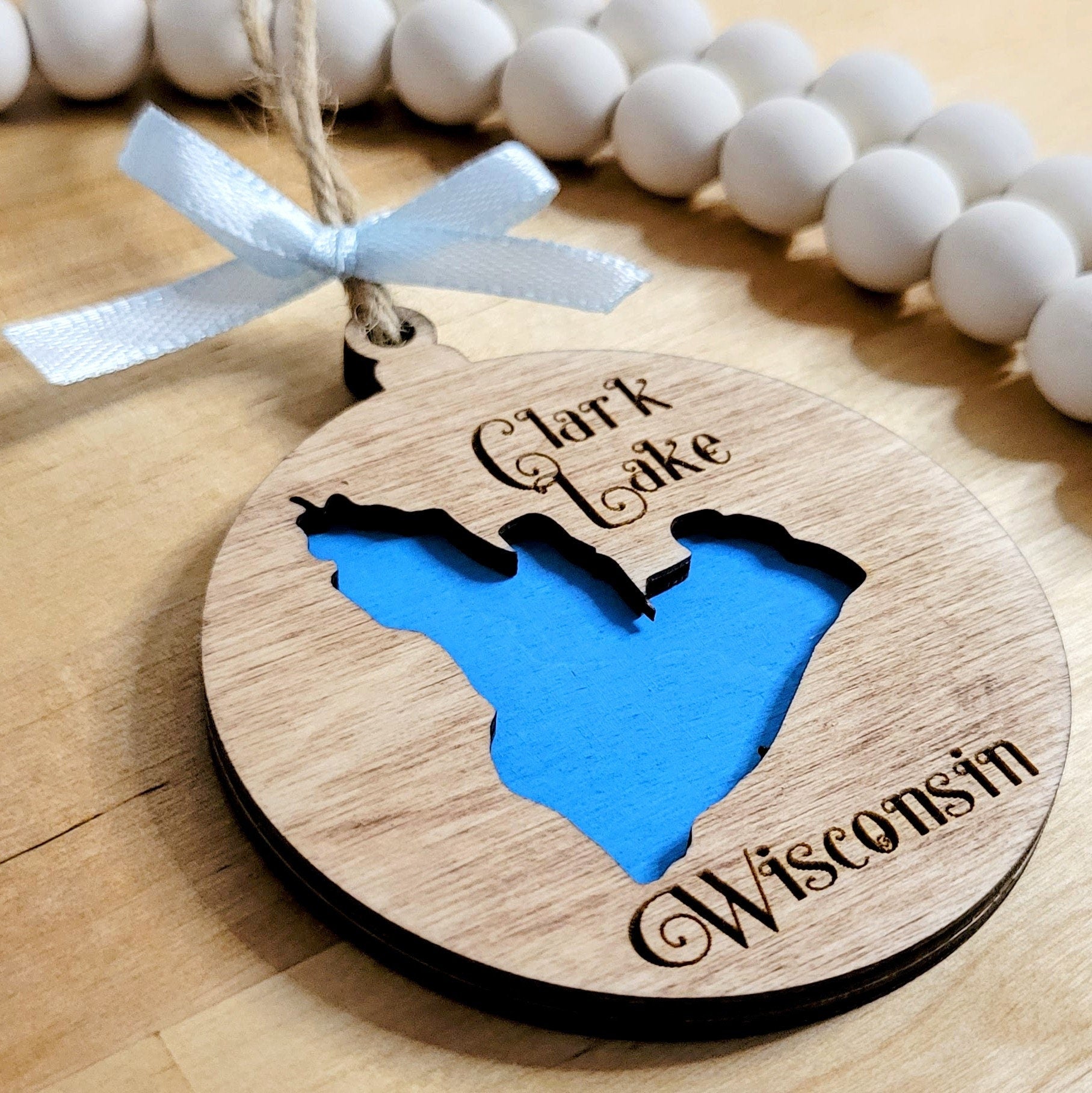CUSTOM Any Lake Wooden Christmas Ornament