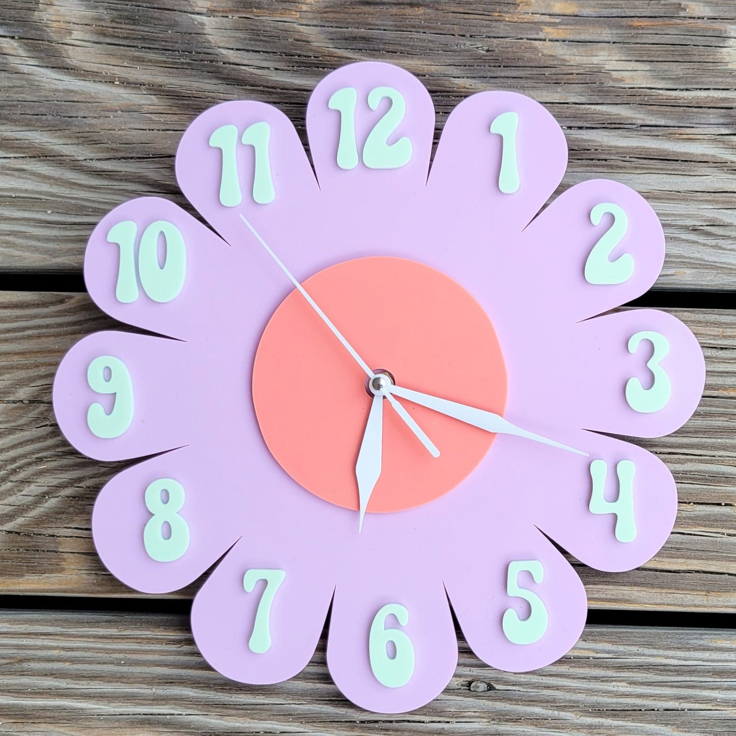Retro Daisy Wall Clock - Funky Wall Clock - Lavender and Mint