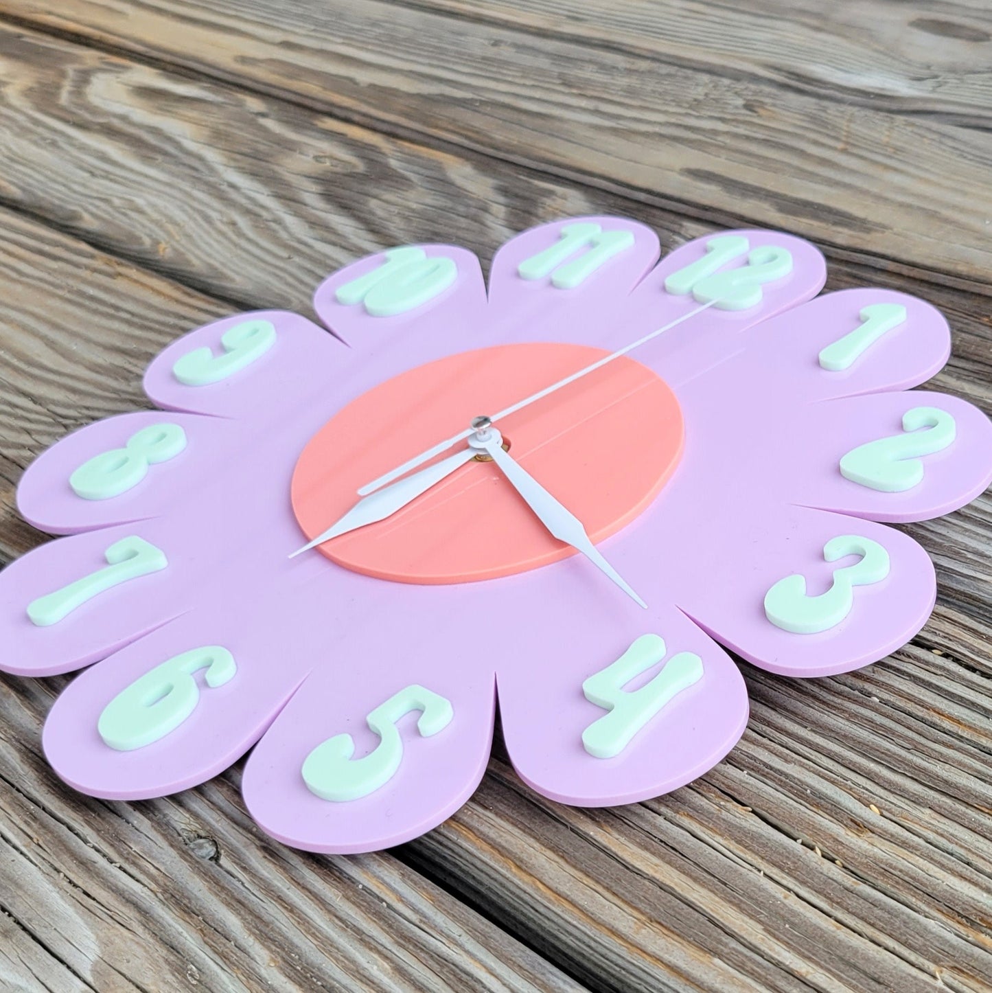 Retro Daisy Wall Clock - Funky Wall Clock - Lavender and Mint