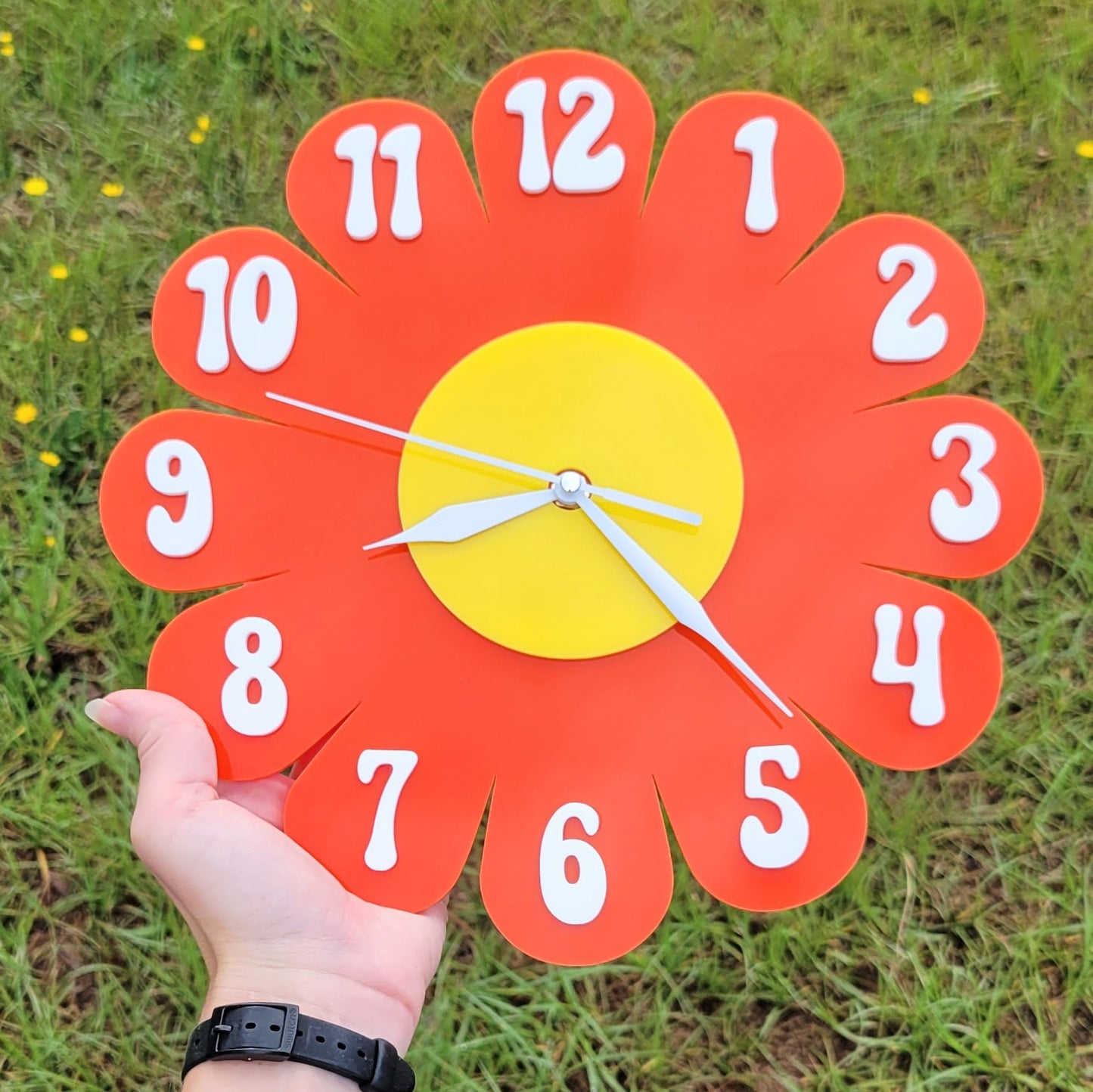 Retro Daisy Wall Clock - Funky Wall Clock - Orange and White