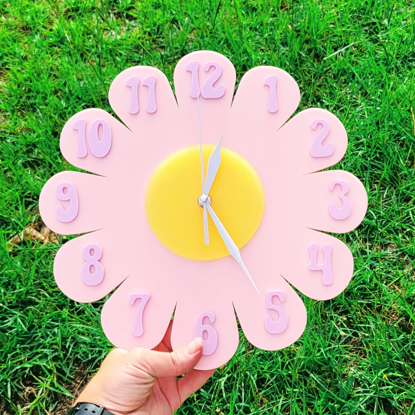 Retro Daisy Wall Clock - Funky Wall Clock - Pastel Pink and Lavender