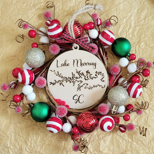 CUSTOM Any Lake Engraved Wooden Christmas Ornament - Custom Lake Gift - Lake Sign - Christmas Lake Decor