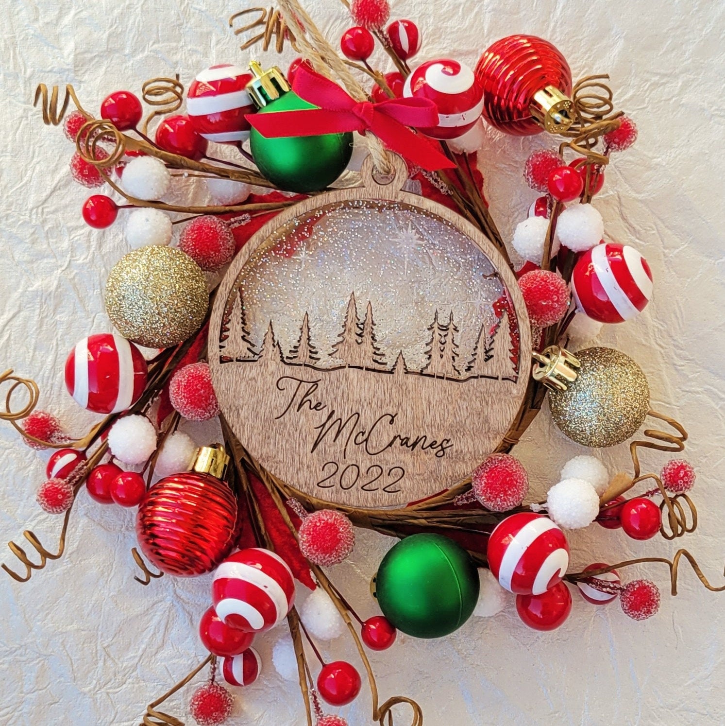 Custom Family Pine Trees and Stars Wooden Ornament - Layered Last Name Ornament - Personalized Rustic Ornament - Christmas Tree Ornament