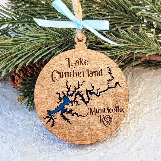 CUSTOM Any Lake Wooden Christmas Ornament