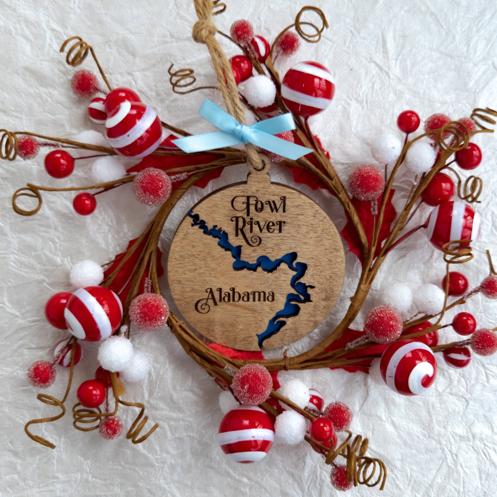 CUSTOM Any River Wooden Christmas Ornament