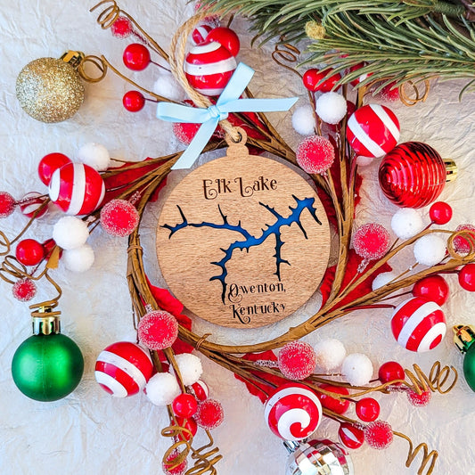 CUSTOM Any Lake Wooden Christmas Ornament
