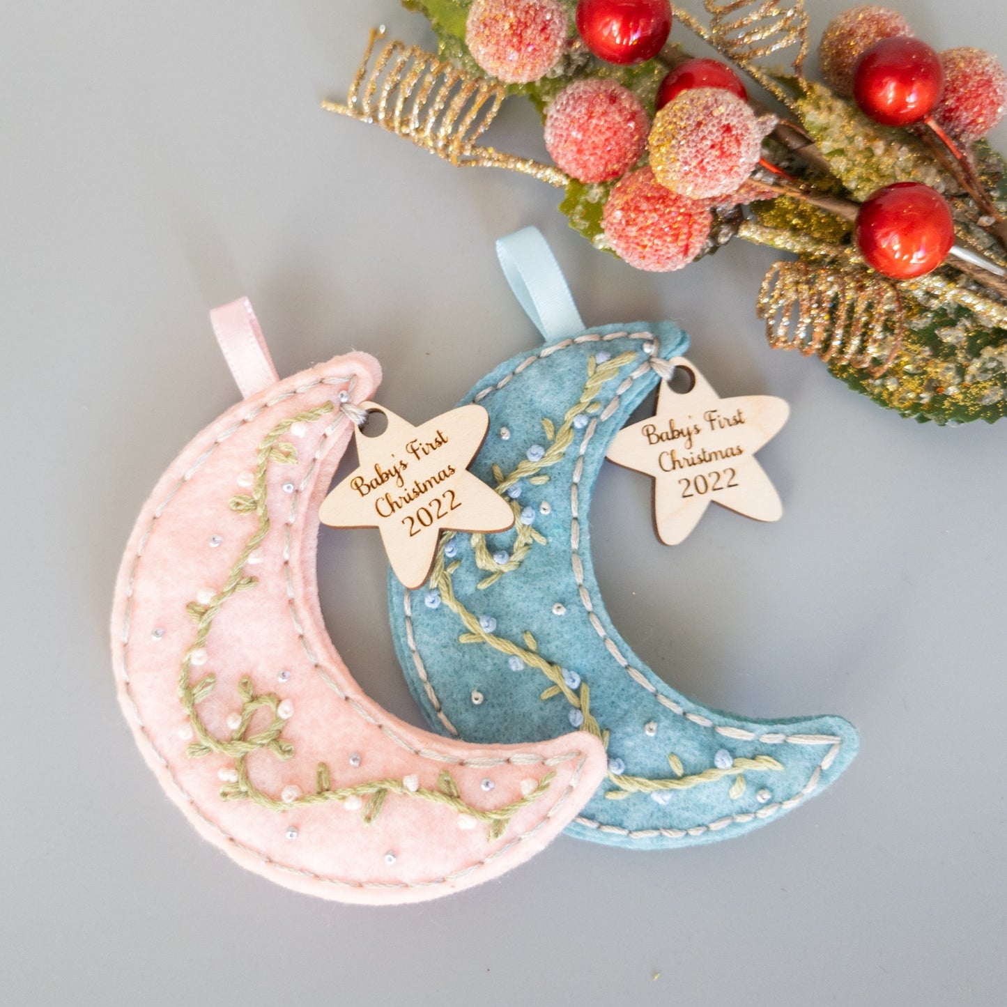 Custom Embroidered Babys First Christmas Ornament