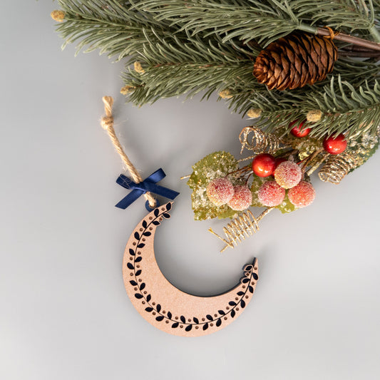 Copper and Navy Ivy Moon Ornament