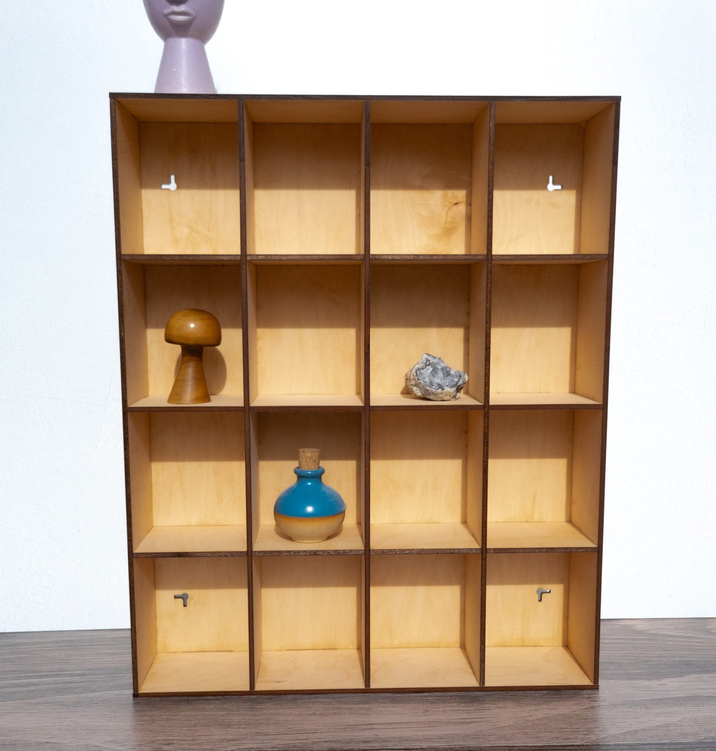 16 Compartment Wooden Display Shelf - 4x5 - Trinket Shelf - Curio Cabinet