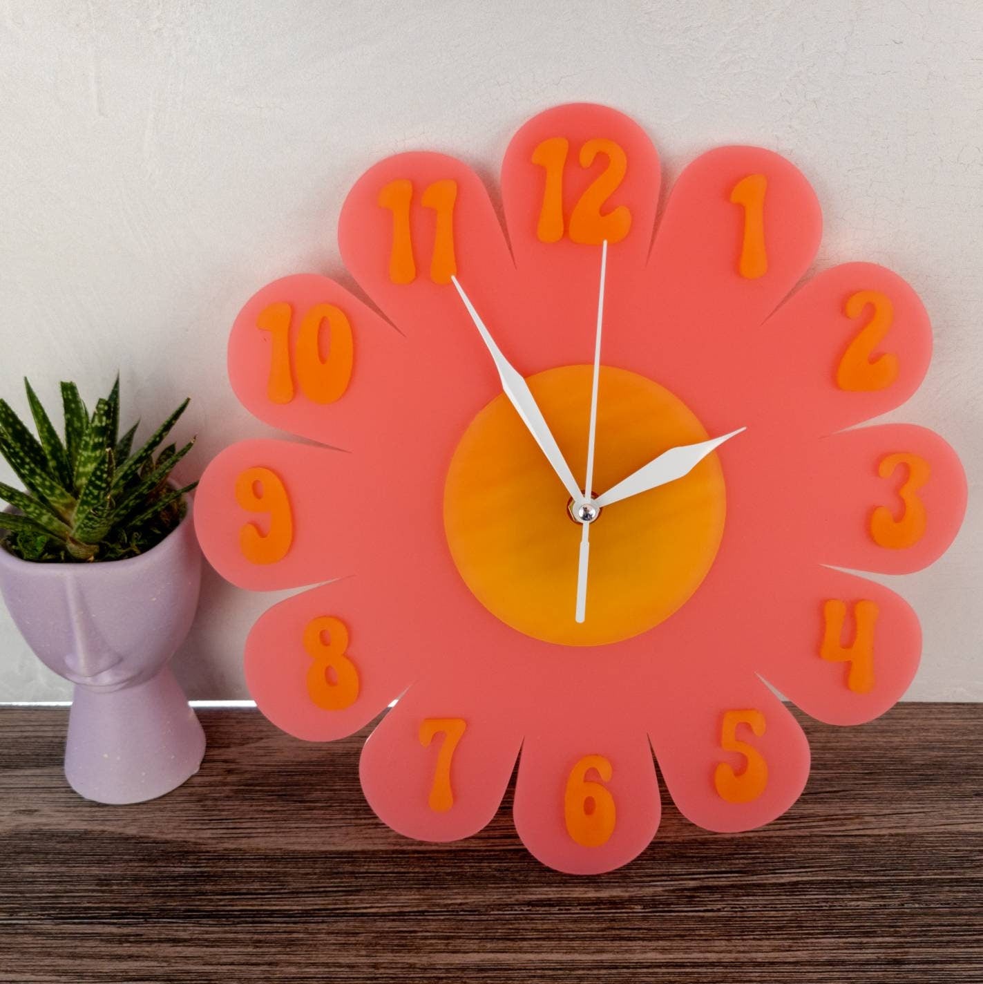 Retro Daisy Wall Clock - Funky Wall Clock - Melon and Peach