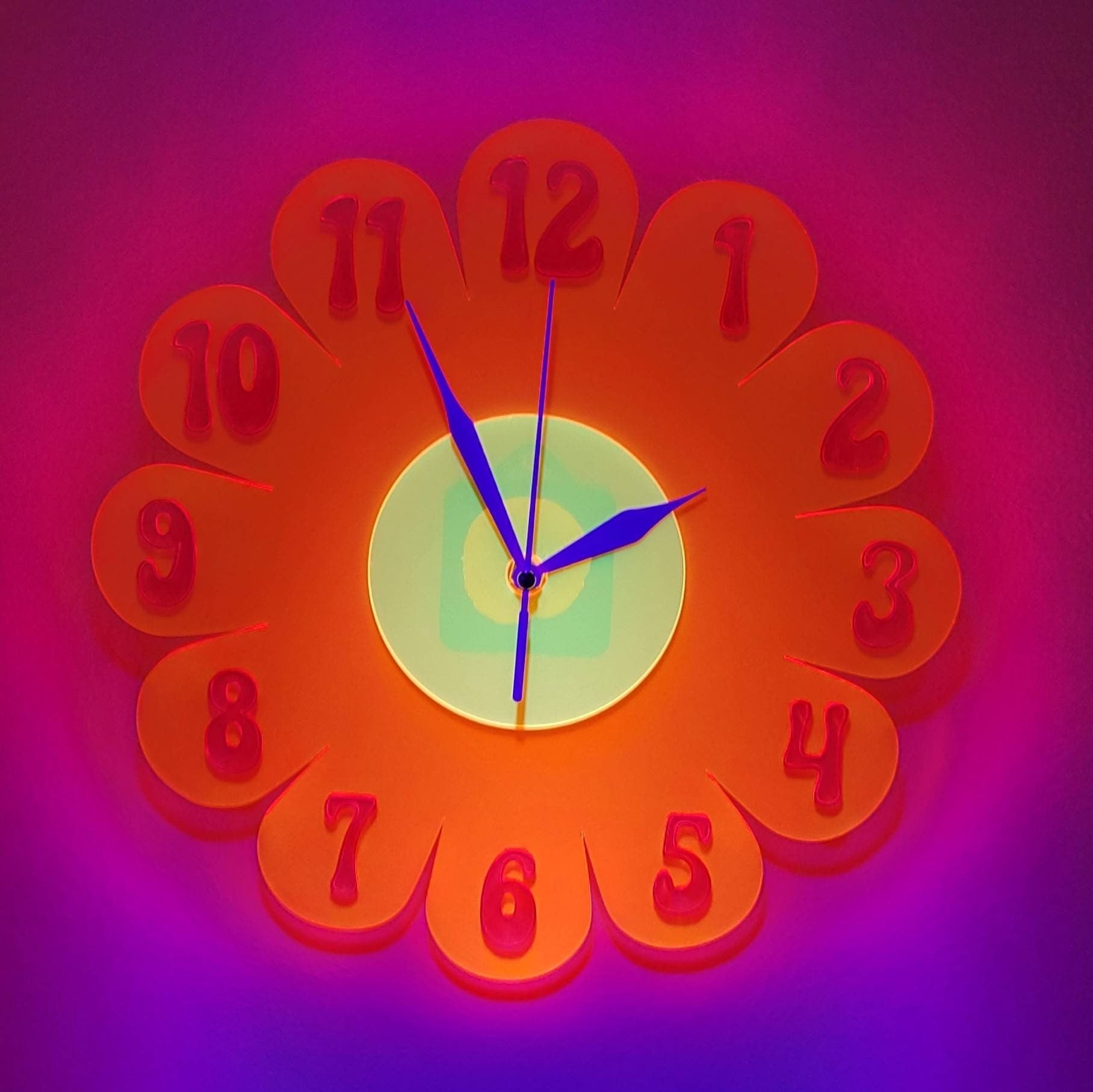 Blacklight Retro Daisy Wall Clock - Funky Wall Clock - Glow in the Dark Clock