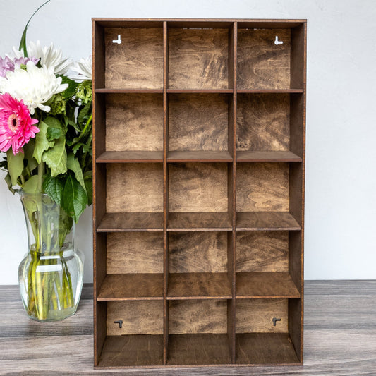 15 Compartment Wooden Display Shelf - 4x4 - Trinket Shelf - Curio Cabinet