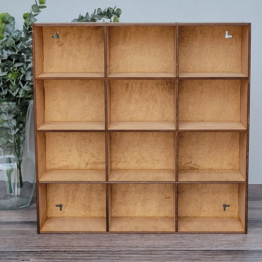 12 Compartment Wooden Display Shelf - 3.75x5 - Trinket Shelf - Curio Cabinet