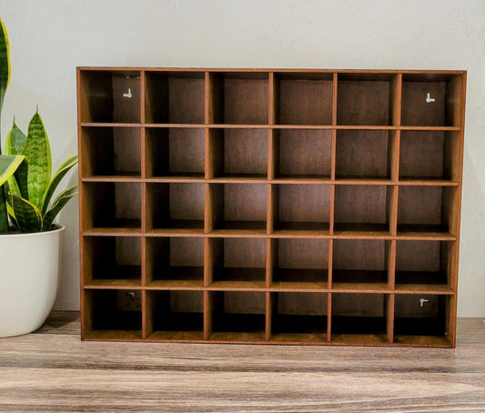 30 Compartment Wooden Display Shelf - 3x3.5 - Trinket Shelf - Curio Cabinet