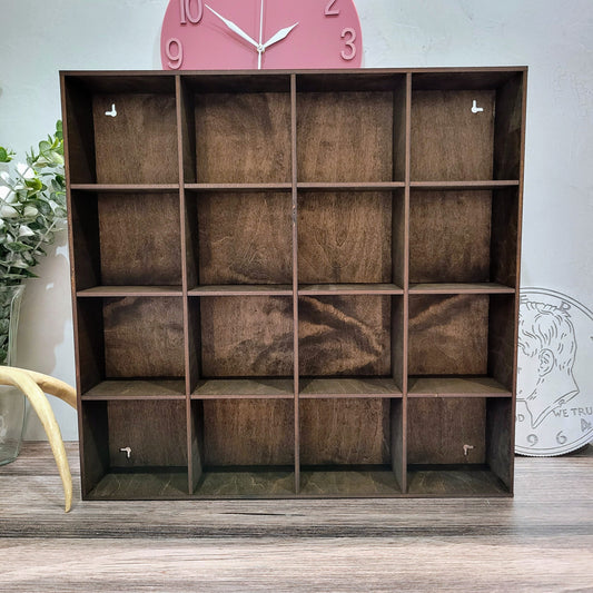 16 Compartment Wooden Display Shelf - 4.7x4.6 - Trinket Shelf - Curio Cabinet