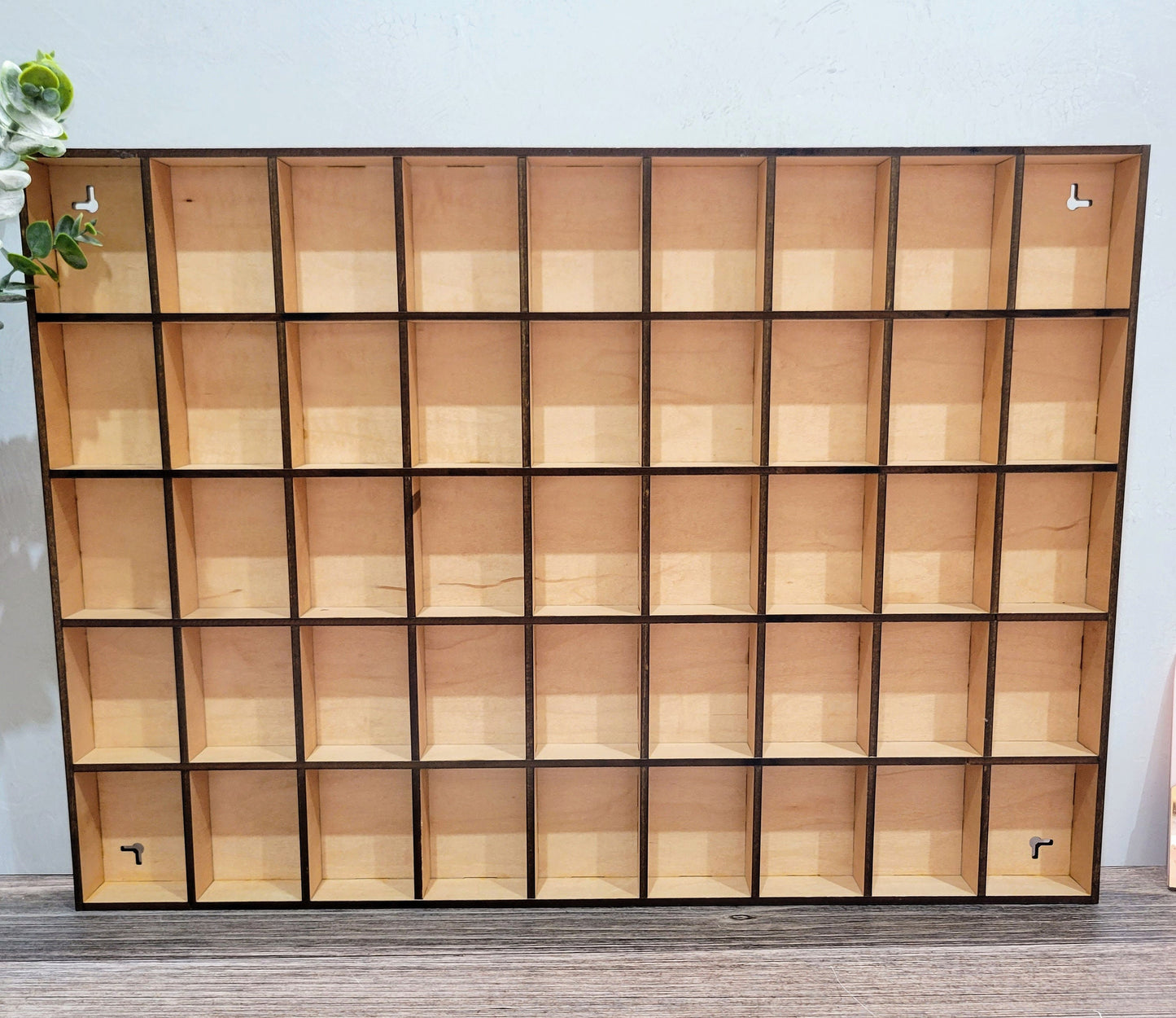 45 Compartment Wooden Display Shelf - 3.25x2.5 - Trinket Shelf - Curio Cabinet