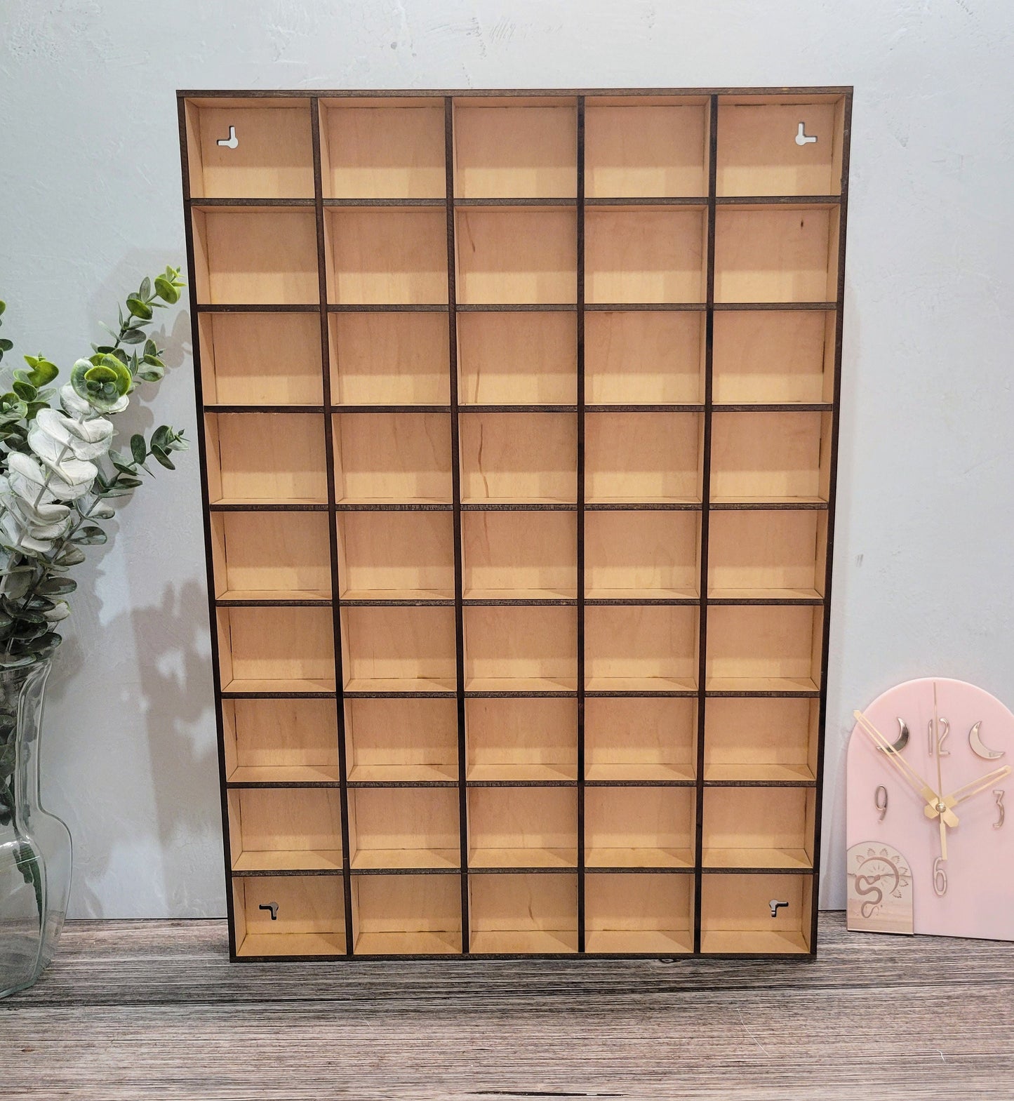 45 Compartment Wooden Display Shelf - 3.25x2.5 - Trinket Shelf - Curio Cabinet