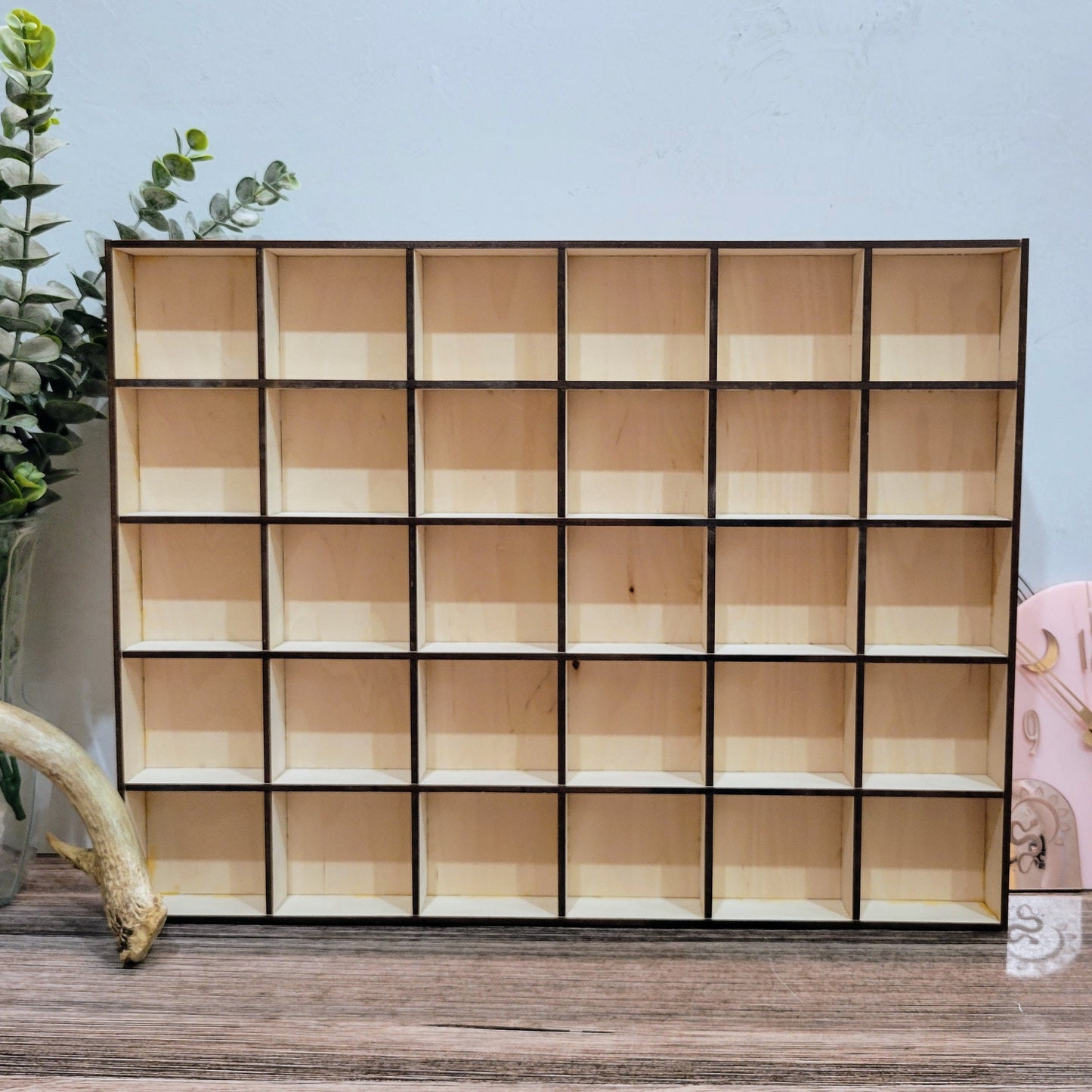 30 Compartment Wooden Display Shelf 3"x3"