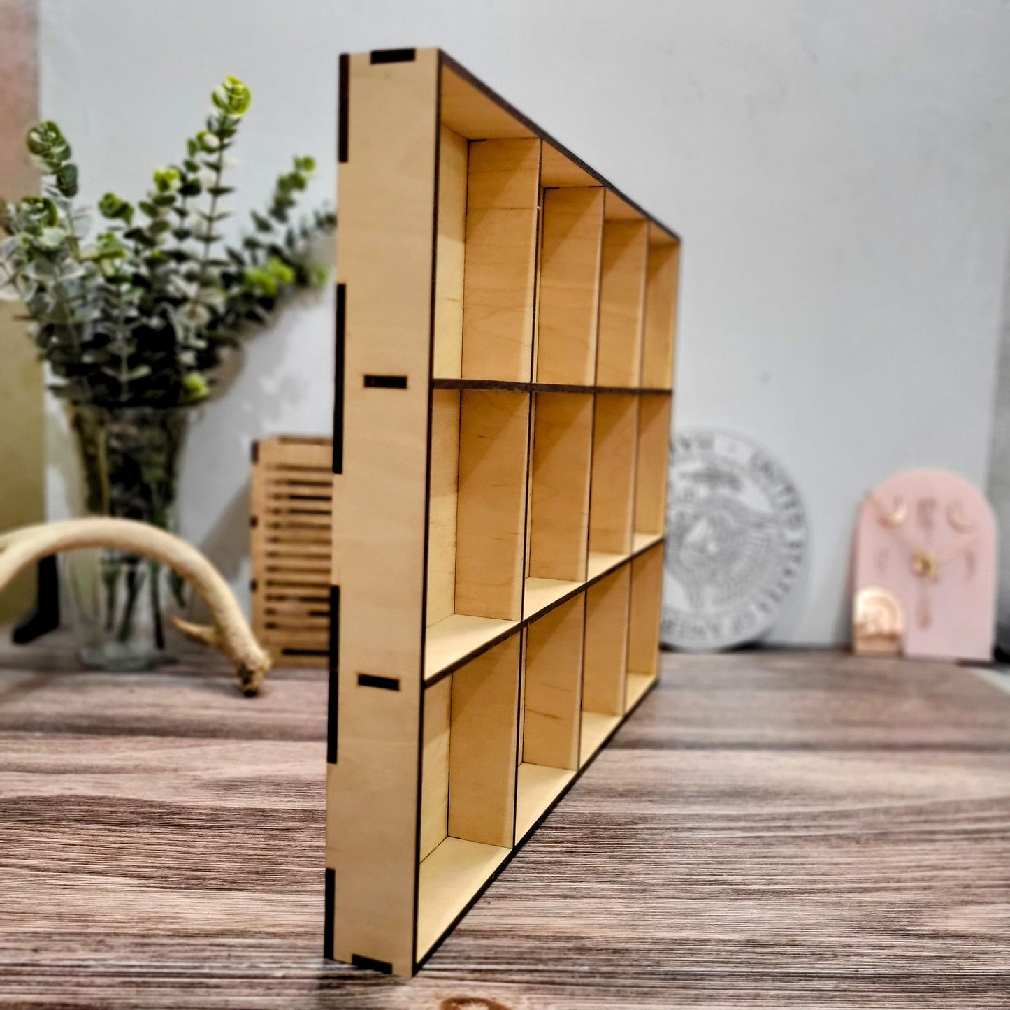 12 Compartment Wooden Display Shelf 5.125"x5.125"