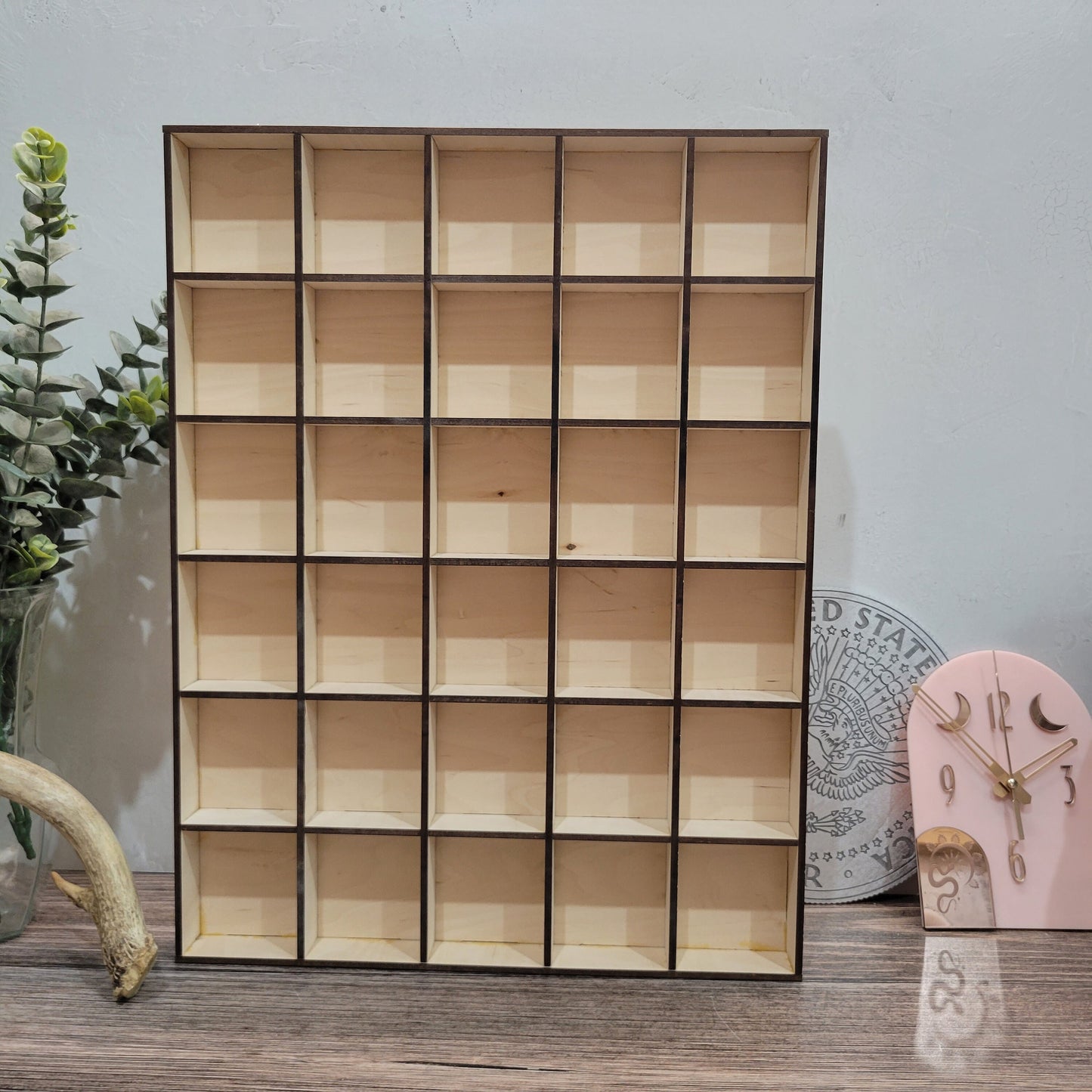 30 Compartment Wooden Display Shelf 3"x3"