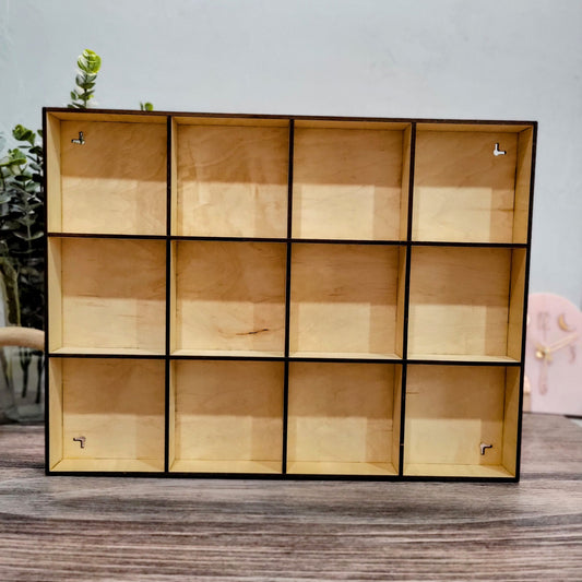 12 Compartment Wooden Display Shelf - 5.1x5.1 - Trinket Shelf - Curio Cabinet