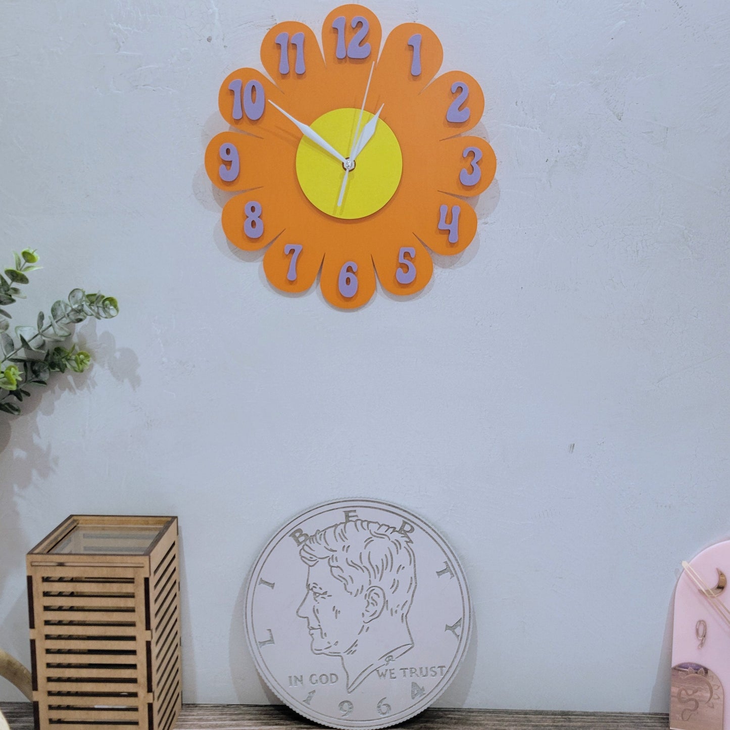 Orange Daisy Wall Clock