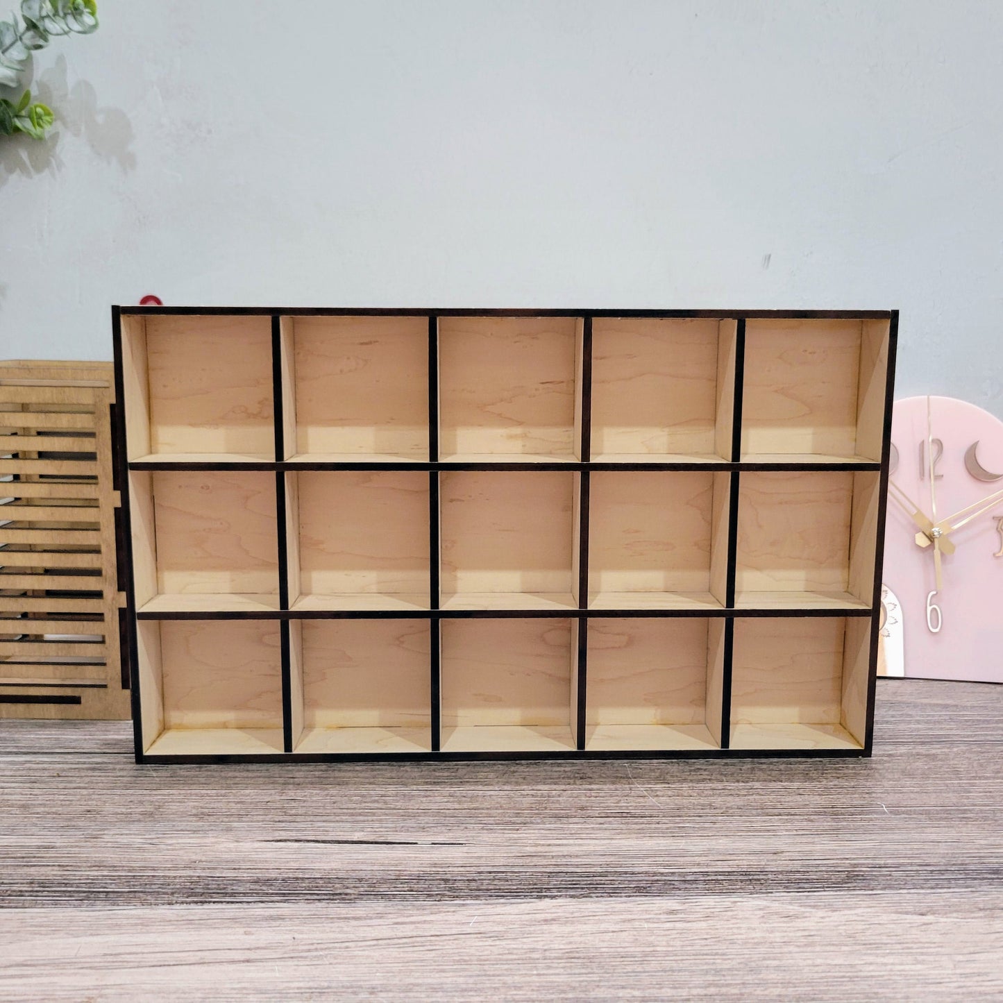15 Compartment Wooden Display Shelf - 3x3 - Trinket Shelf - Curio Cabinet