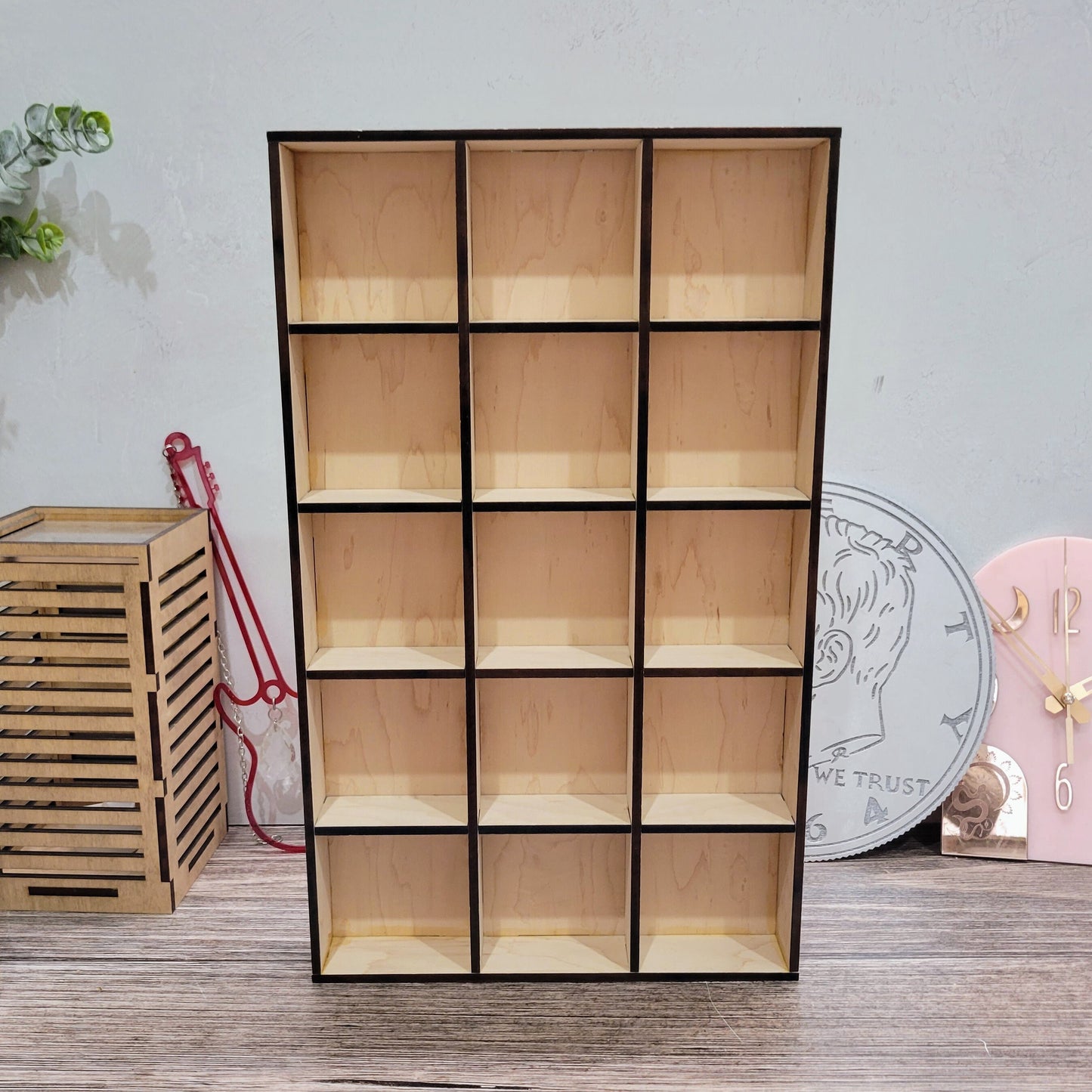 15 Compartment Wooden Display Shelf 3"x3"