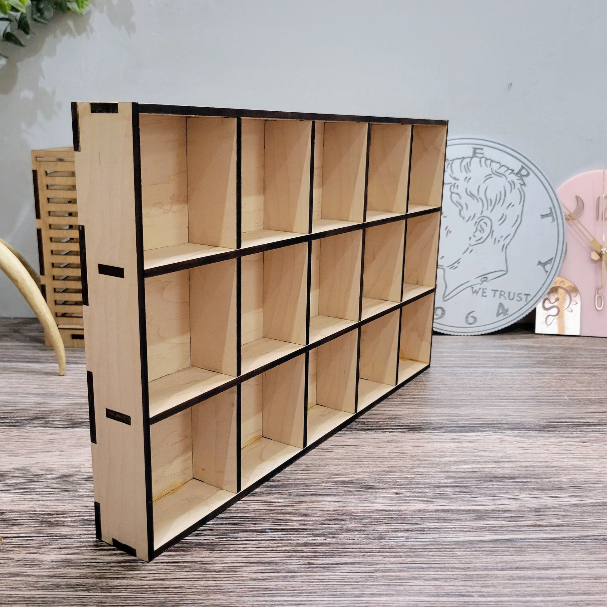 15 Compartment Wooden Display Shelf 3"x3"