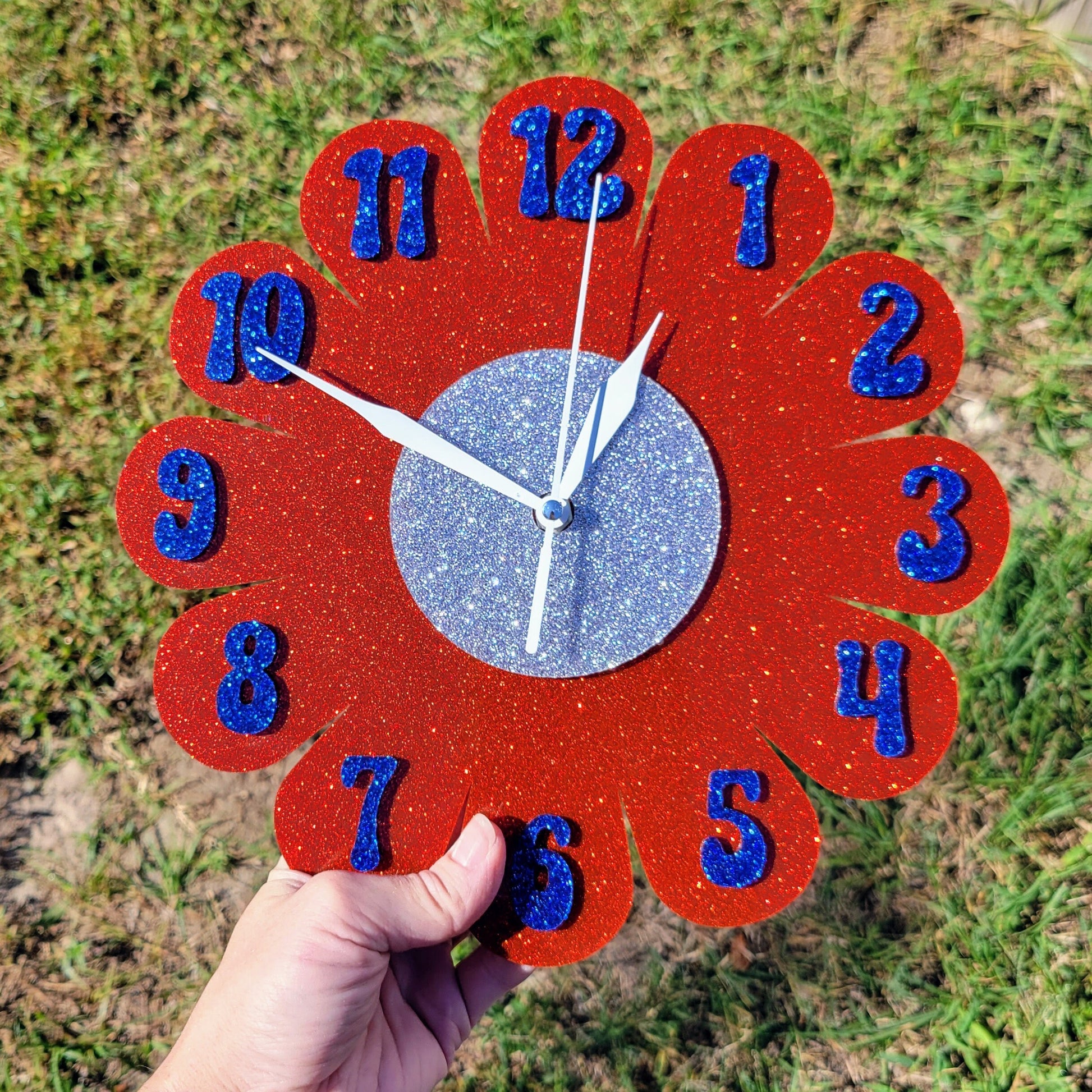 Red Glitter Daisy Wall Clock