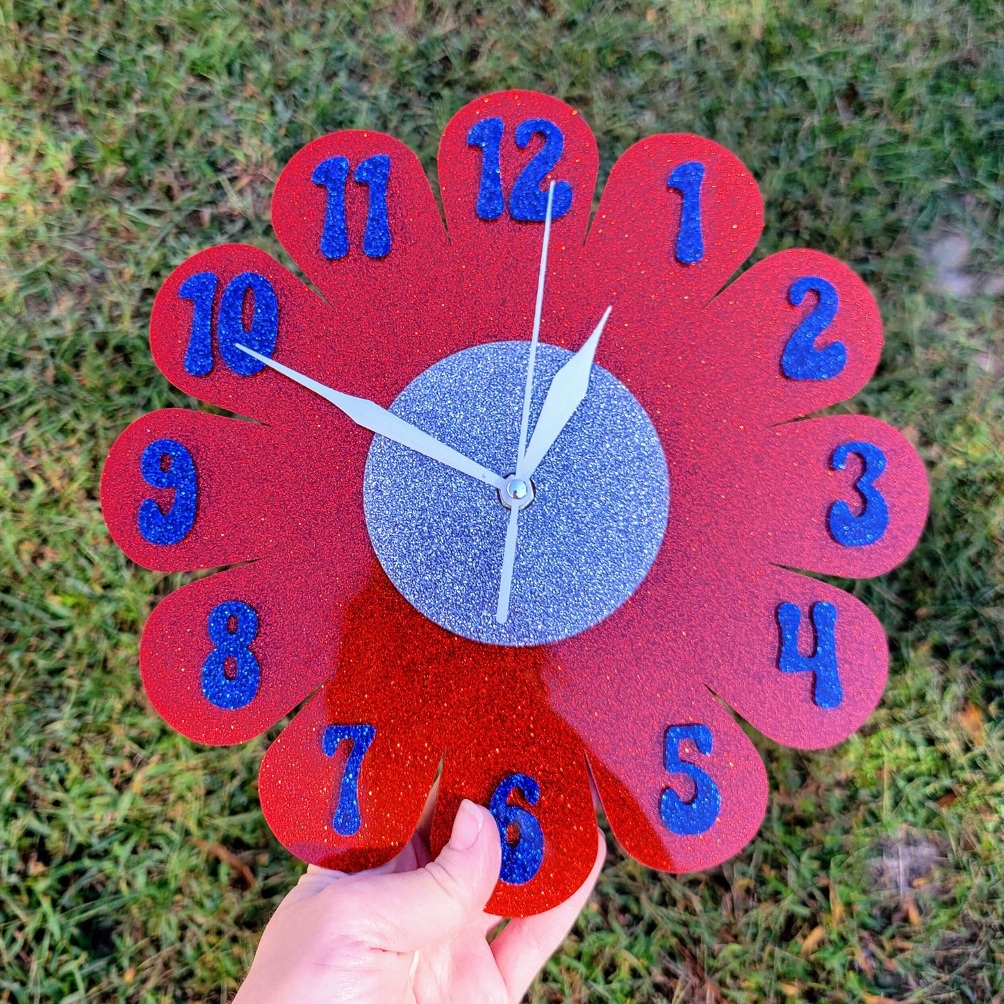 Red Glitter Daisy Wall Clock