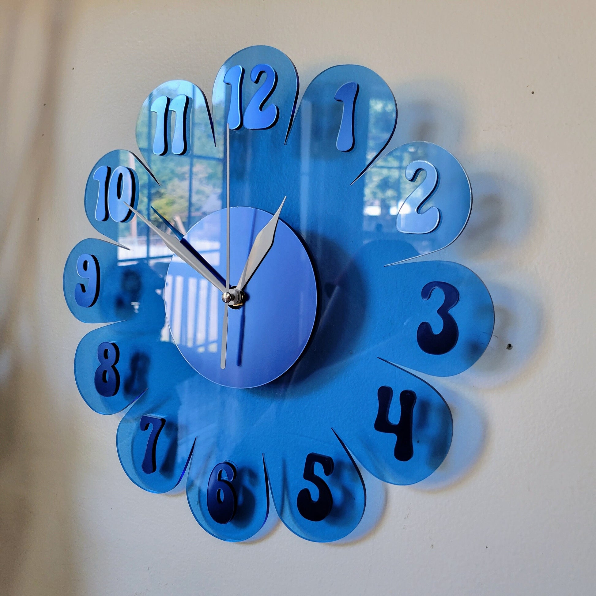 Transparent Blue Daisy Wall Clock