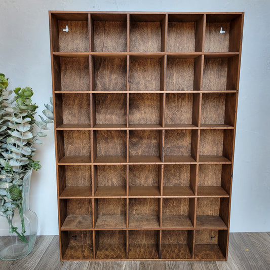 35 Compartment Wooden Display Shelf- 3.25x3.25 - Trinket Shelf - Curio Cabinet