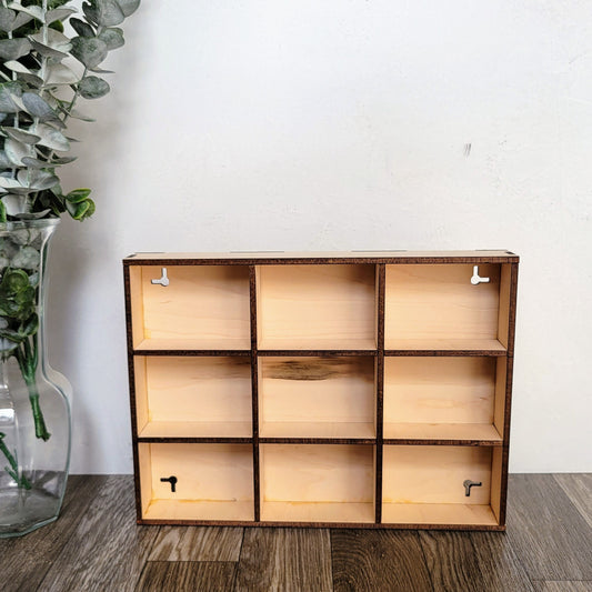 9 Compartment Wooden Display Shelf - 2.5x3.5 - Trinket Shelf - Curio Cabinet