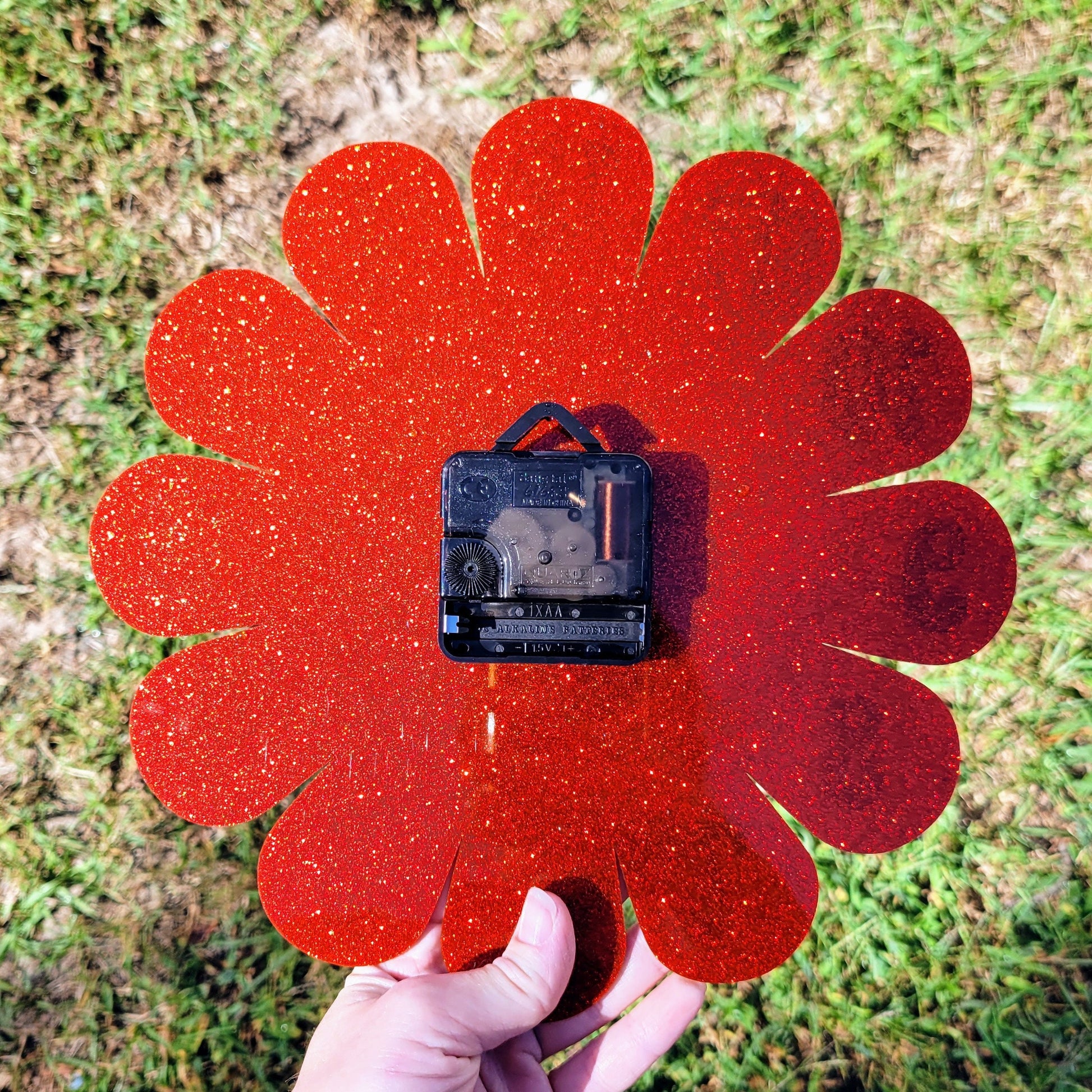 Red Glitter Daisy Wall Clock