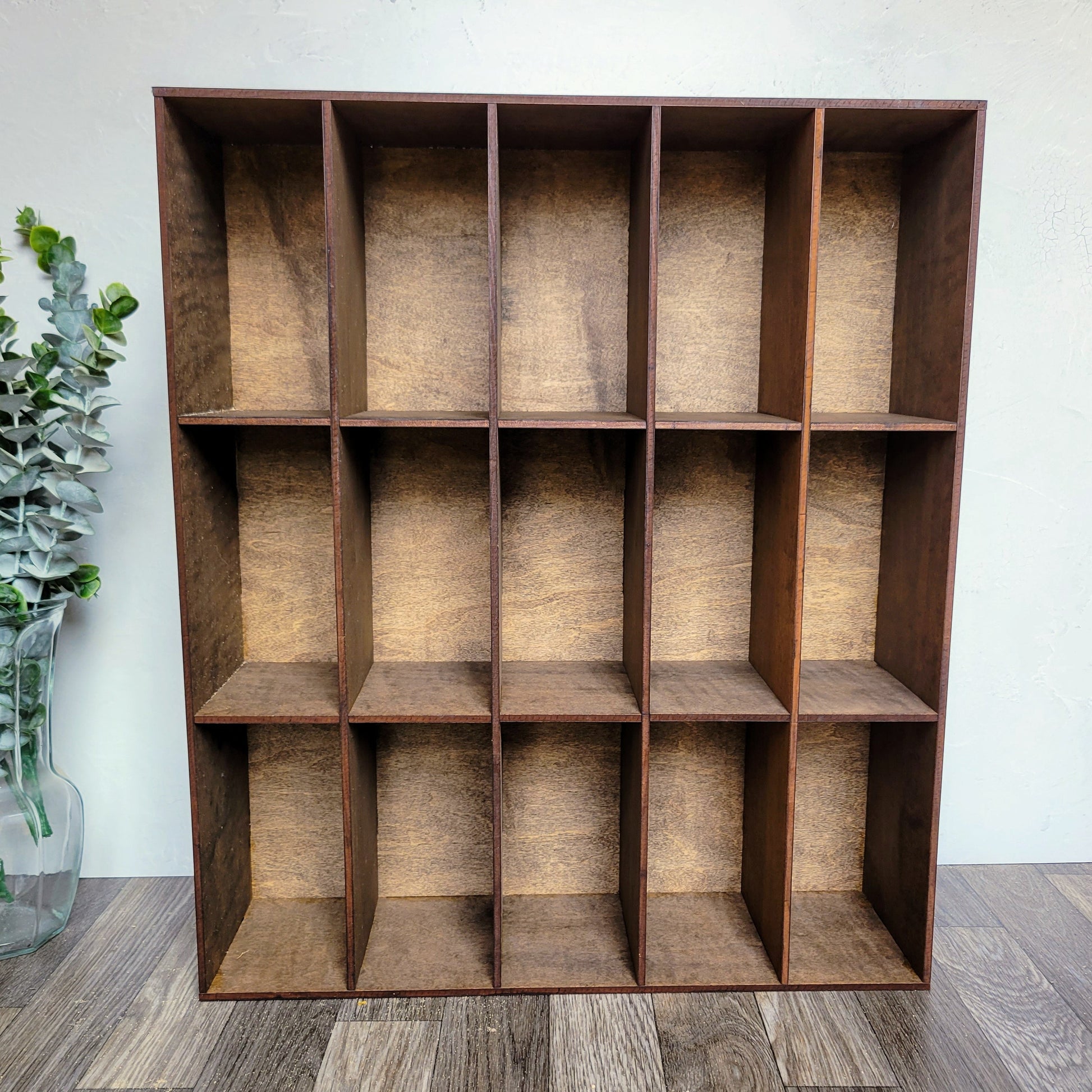 15 Compartment Wooden Display Shelf 3.5"x7"