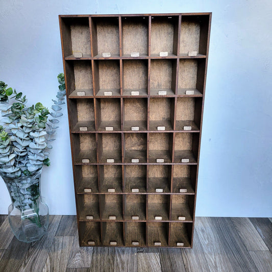 35 Compartment Wooden Display Shelf - 2.5x3.5 - Trinket Shelf - Curio Cabinet