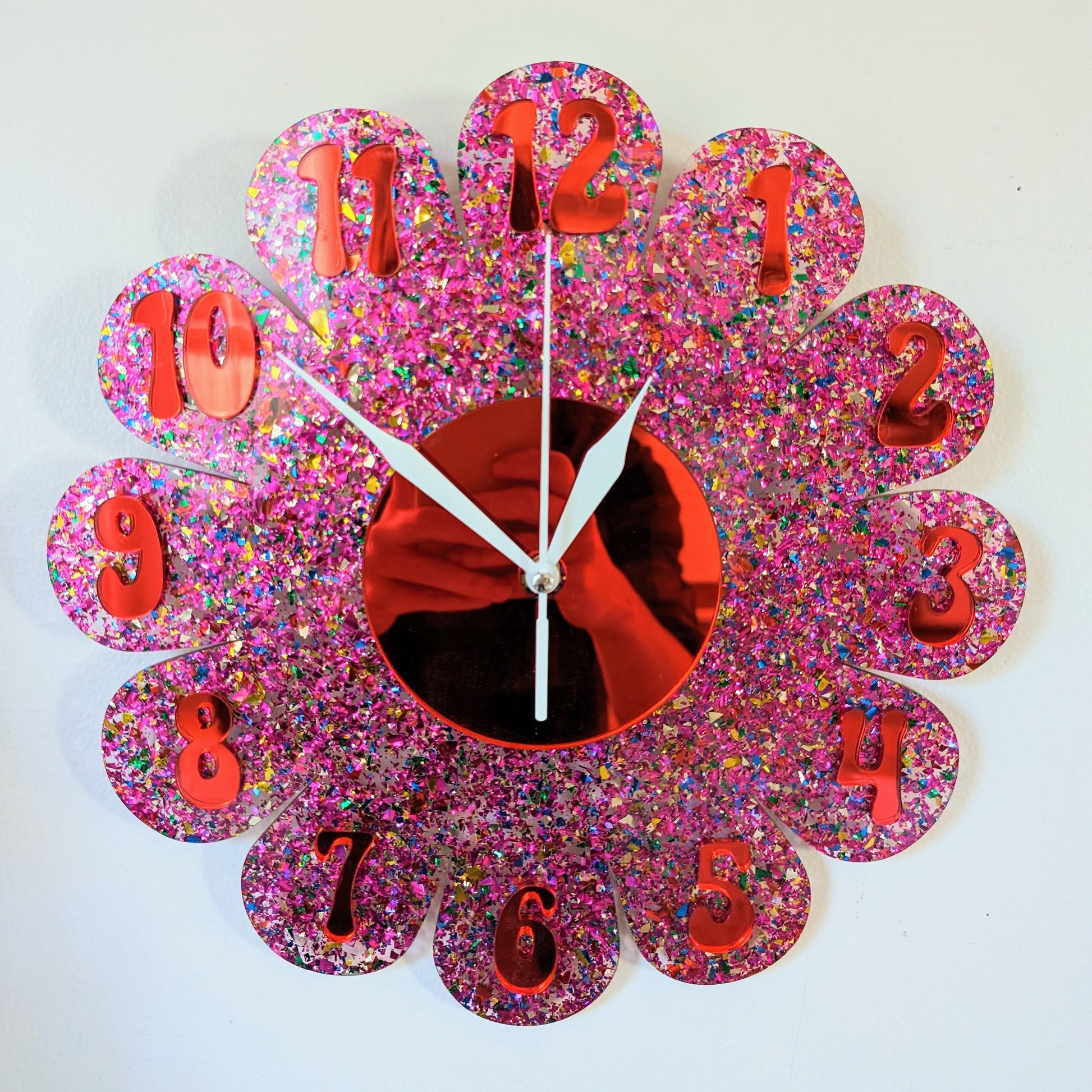 Pink Glitter Daisy Wall Clock
